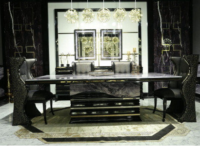 Black Dining room Set Suite Dining set Dining table 232x112cm + 6x armchairs